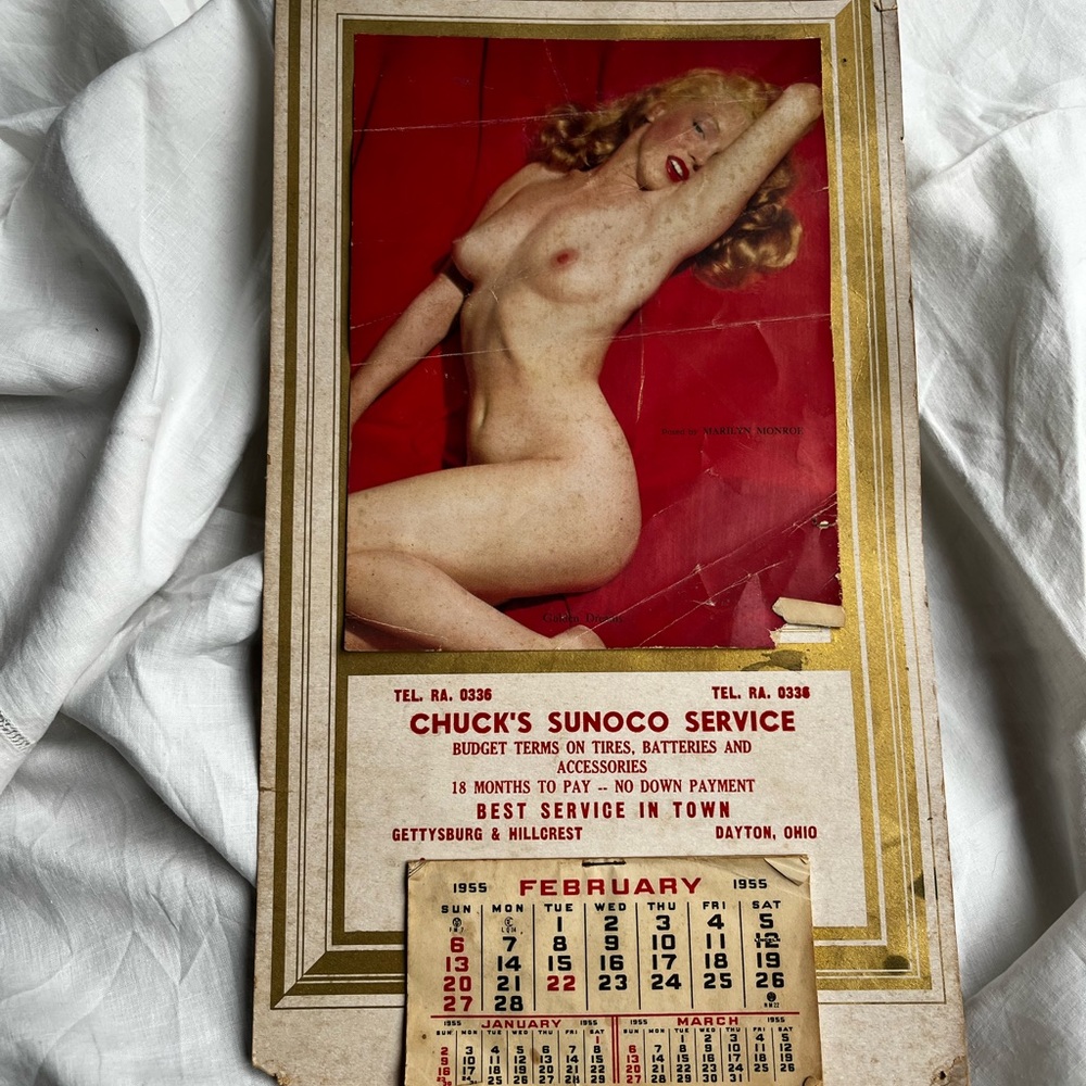 Original Marilyn Monroe Nude Pull Away Calendar 1955 Golden Dreams, imperfect